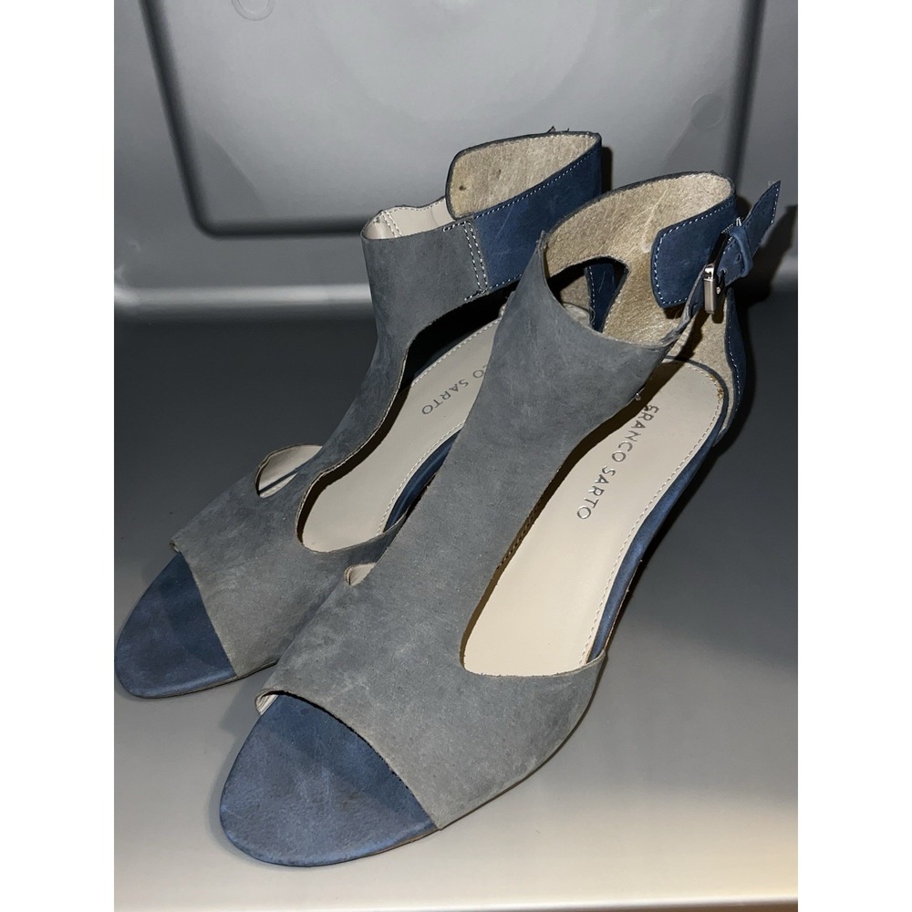 Franco Sarto Glamour Blue/Gray Suede Cork Platform‎ Wedge Sandals SZ 9M